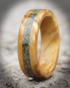 Spanish Olive Wood and Abalone Shell Ring
