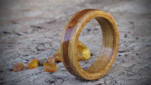 a wooden ring for a Christmas gift made fro oak and amber